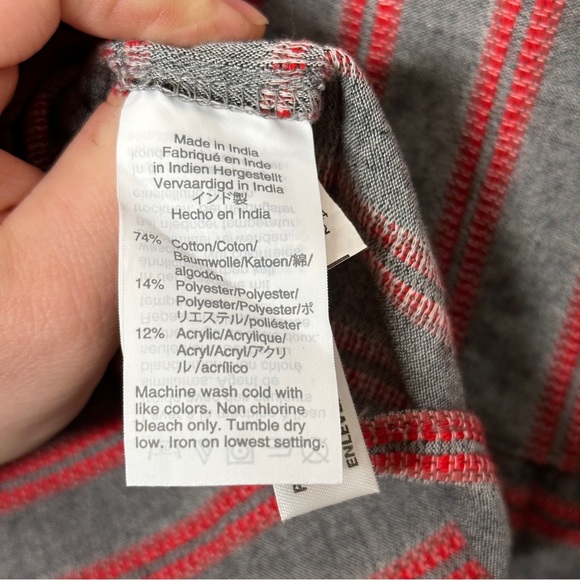 MADEWELL Striped Bubble-Sleeve Peplum Top Gray Red {G14} - Picture 7 of 7